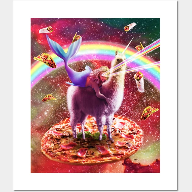 Laser Eyes Outer Space Mermaid Riding Llama Wall Art by Random Galaxy